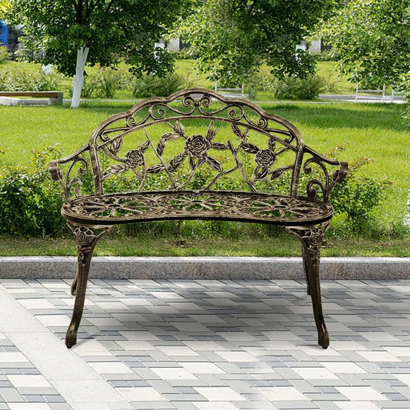 Outdoor Cast Aluminum Patio Bench Antique Rose by DirectDeals
