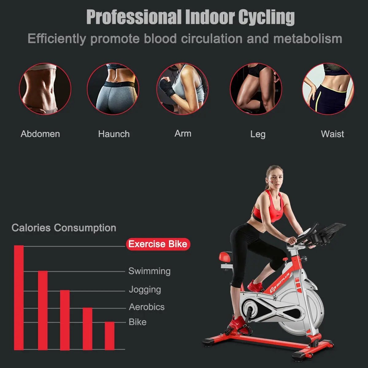 Stationary Silent Belt Adjustable Exercise Bike with Phone Holder and Electronic Display by DirectDeals