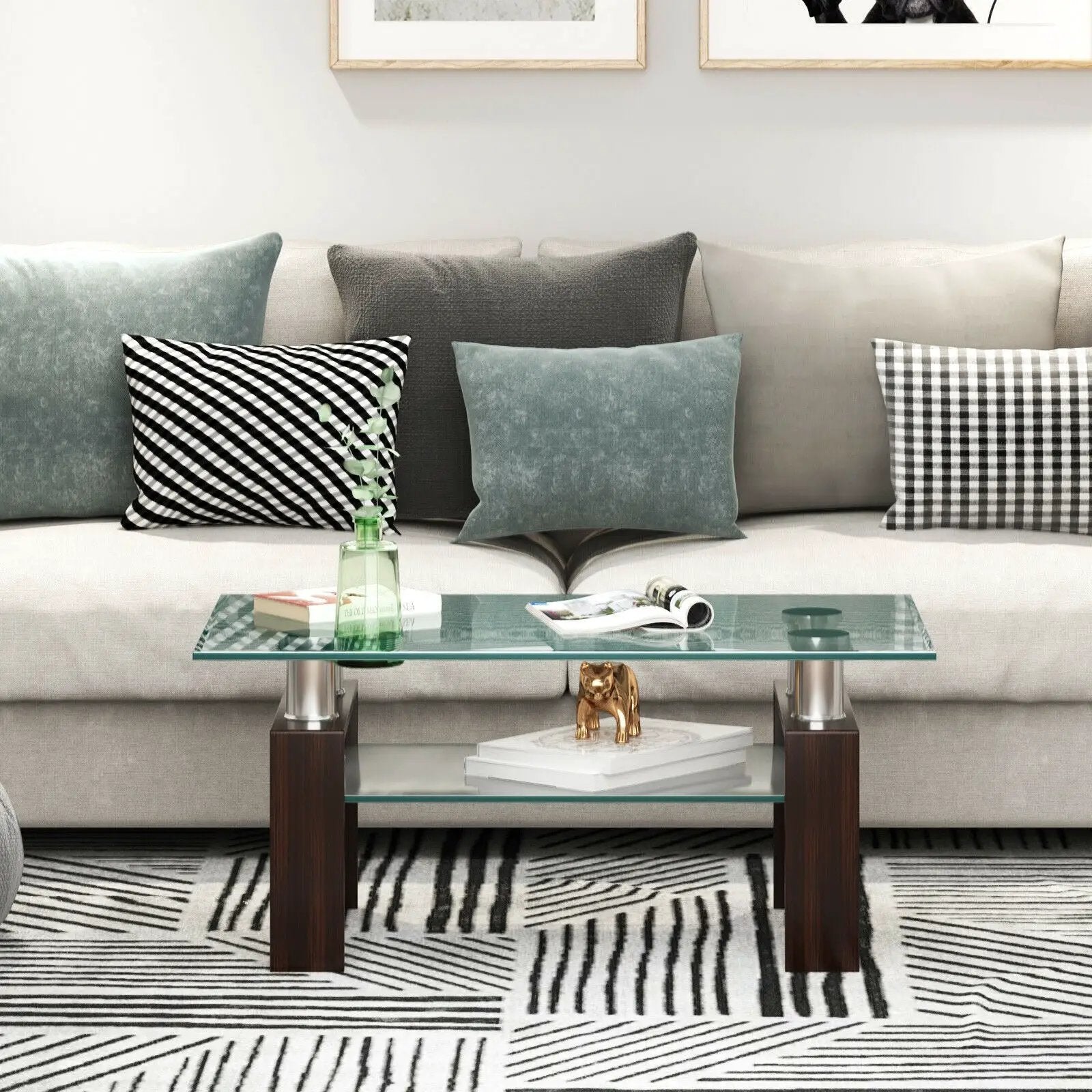 Rectangle Glass Coffee Table with Metal Legs for Living Room by DirectDeals