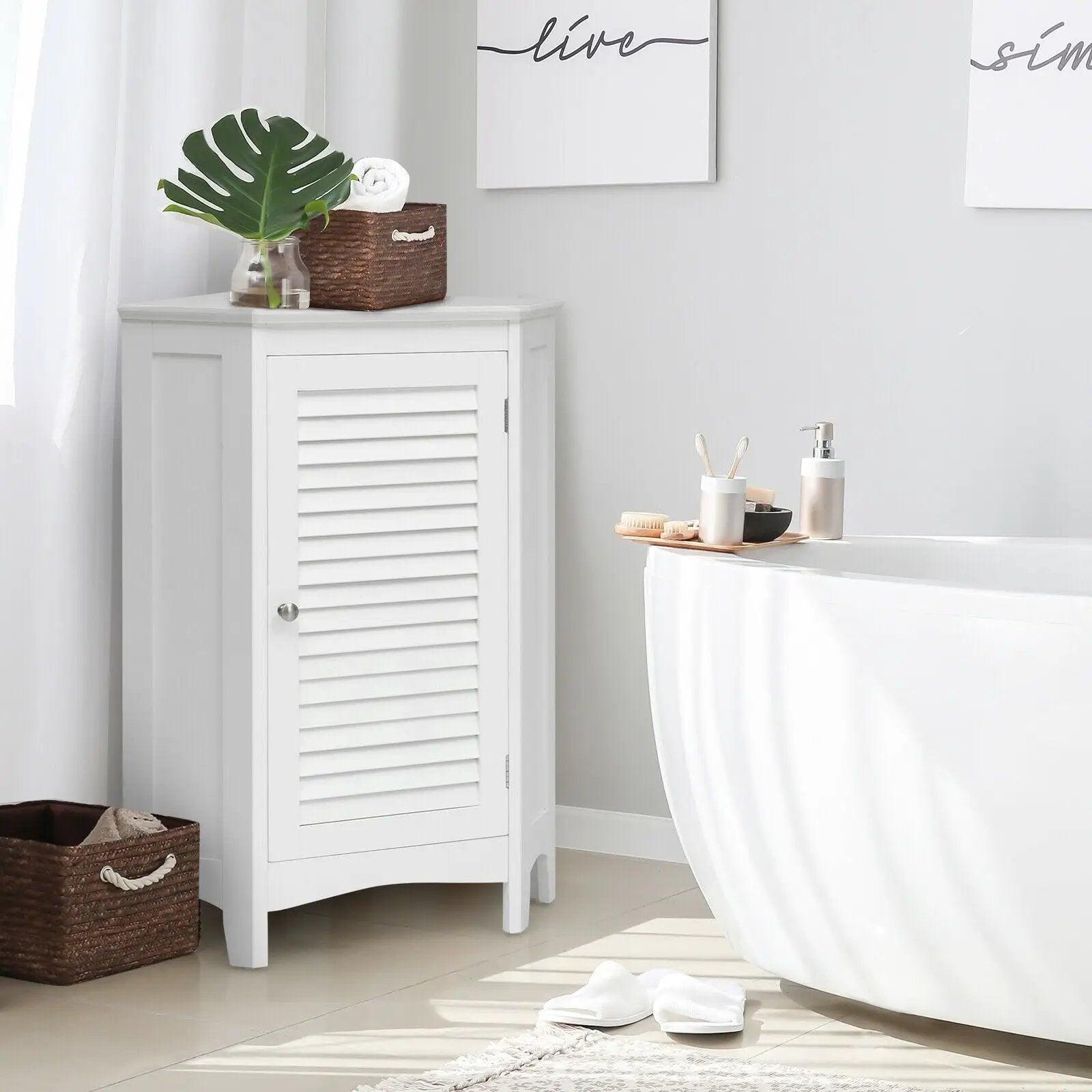 Corner Storage Cabinet Free Standing Bathroom Cabinet with Shutter Door by DirectDeals