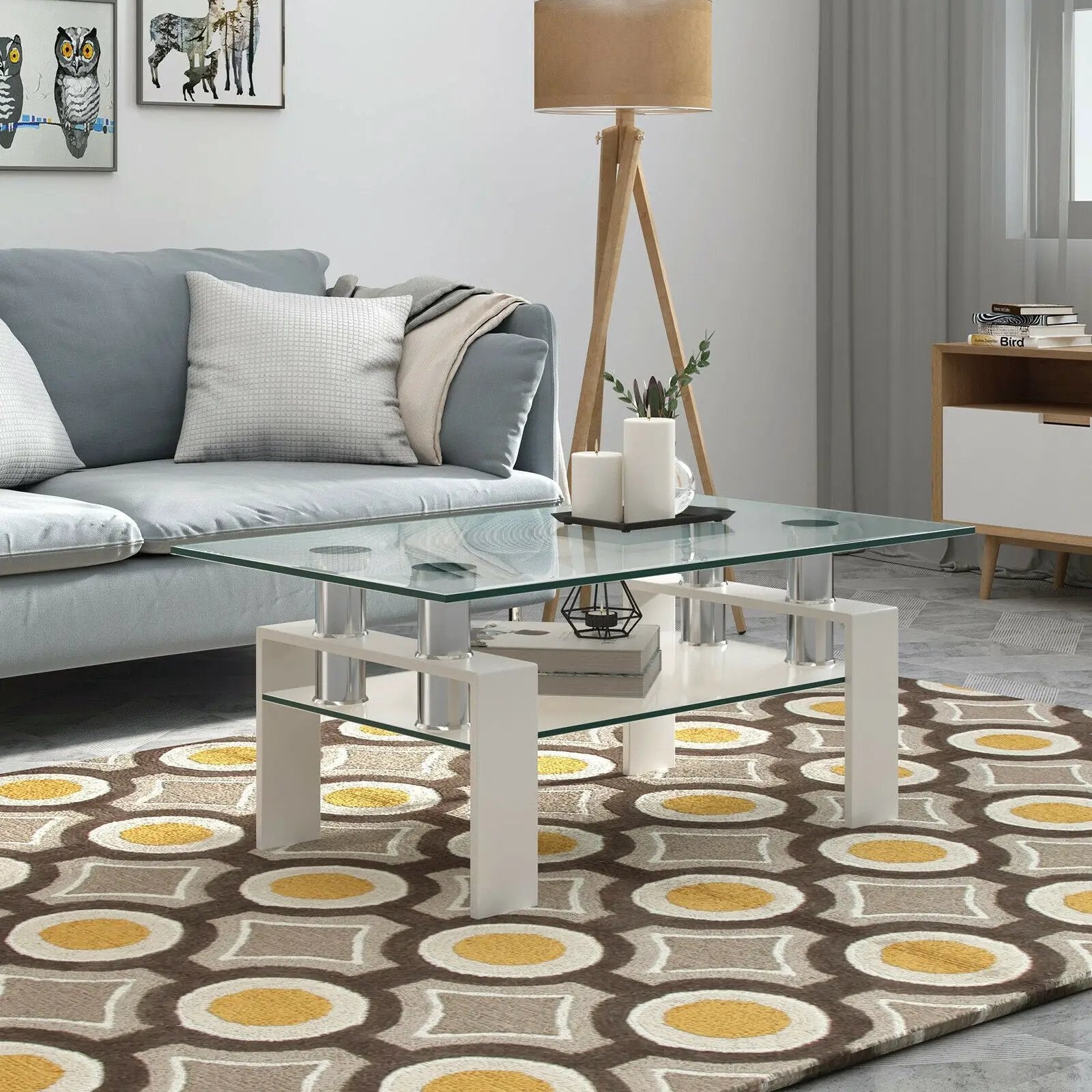 Rectangle Glass Coffee Table with Metal Legs for Living Room by DirectDeals