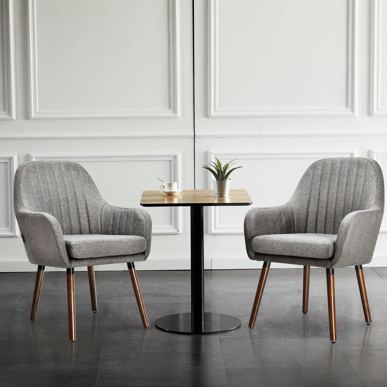 Set of 2 Fabric Upholstered Accent Chairs with Wooden Legs by DirectDeals
