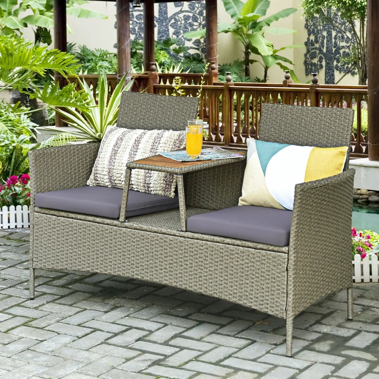 2-Person Patio Rattan Conversation Furniture Set with Coffee Table by DirectDeals