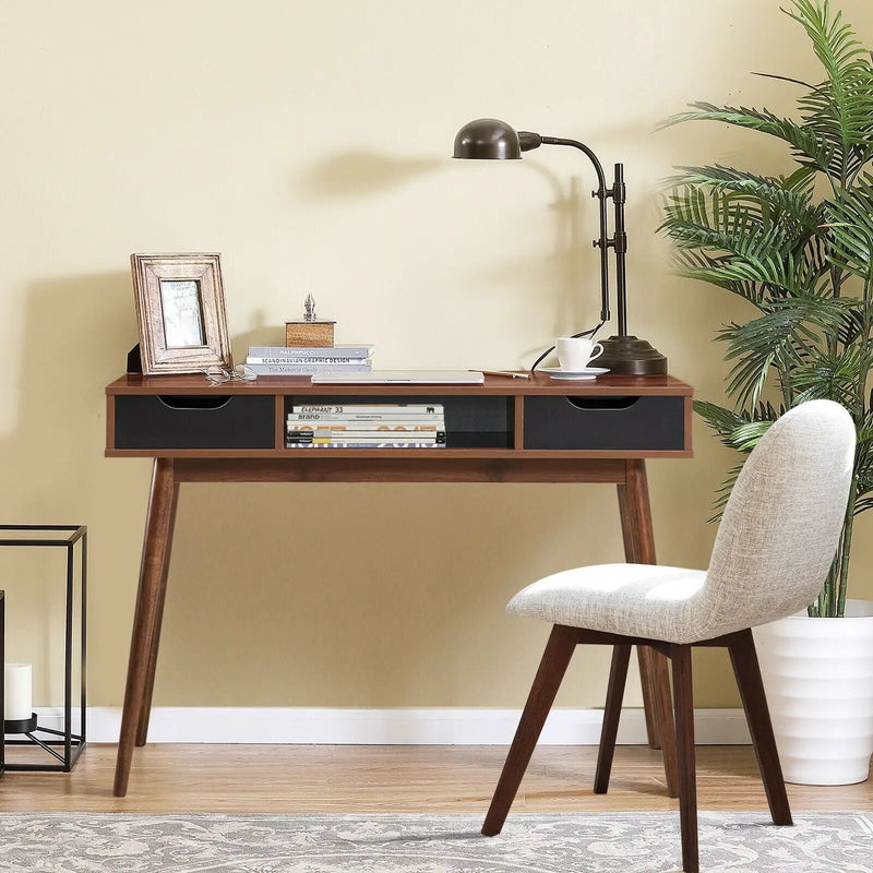 Stylish Computer Desk Workstation with 2 Drawers and Solid Wood Legs by DirectDeals
