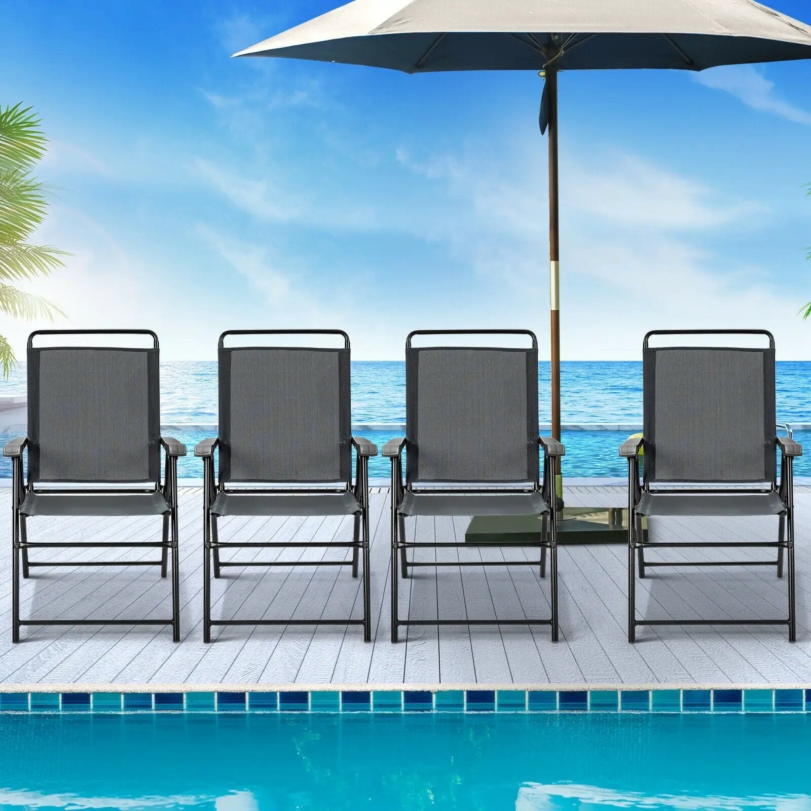 4 Pieces Portable Outdoor Folding Chair with Armrest by DirectDeals