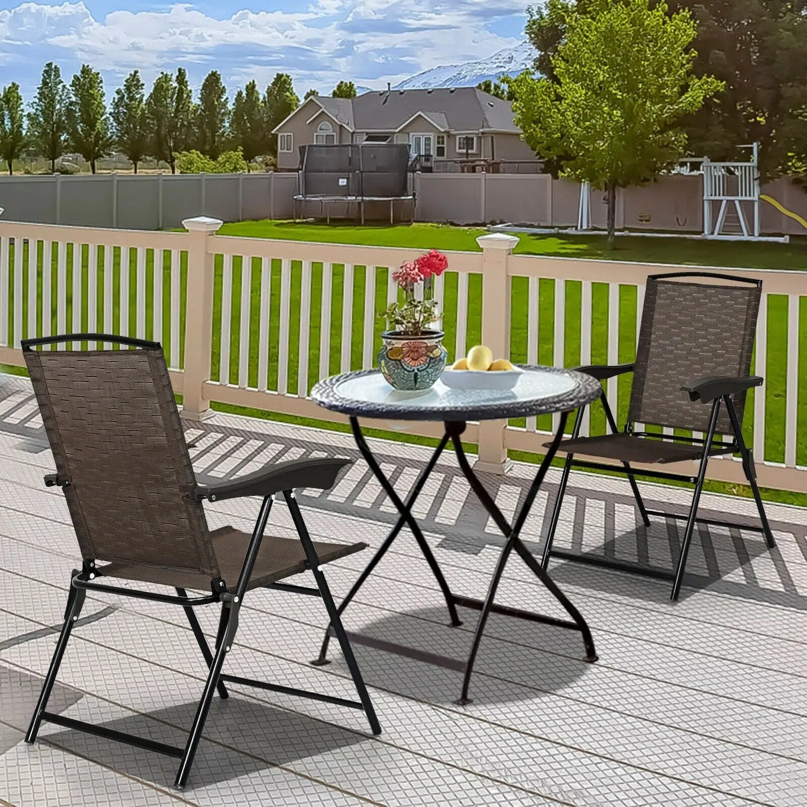 2 Pieces Folding Sling Chairs with Smooth Armrests and Adjustable Back for Patio by DirectDeals