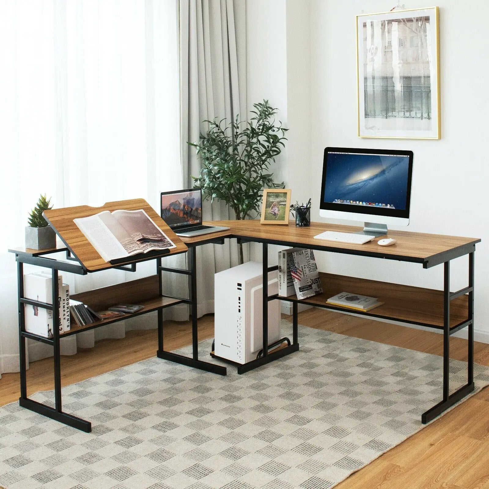 L-Shaped Computer Desk with Tiltable Tabletop by DirectDeals