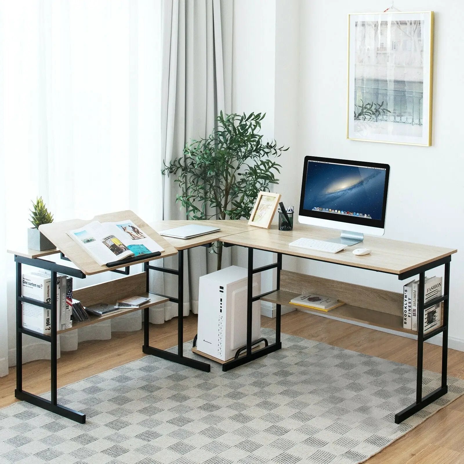 L-Shaped Computer Desk with Tiltable Tabletop by DirectDeals
