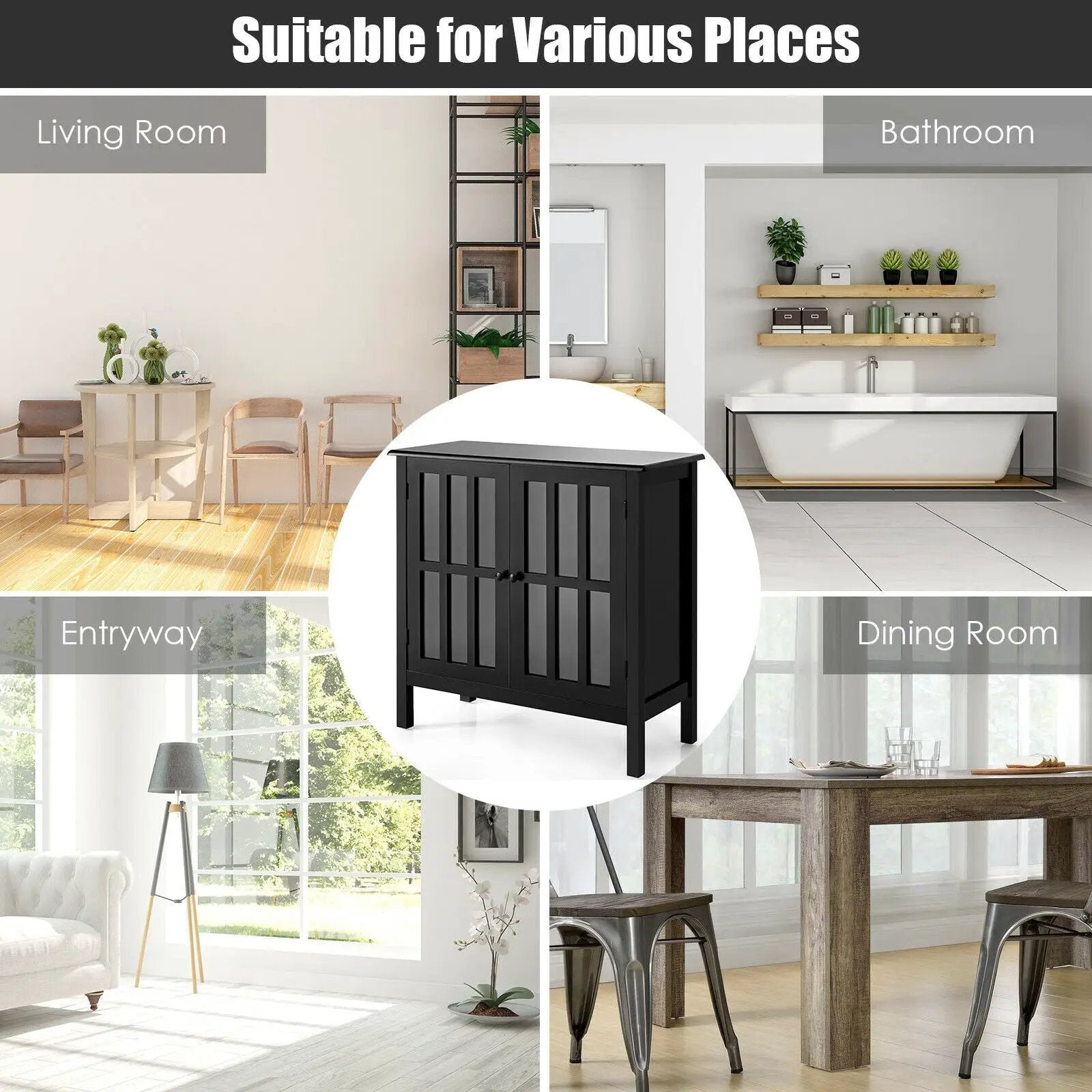 Glass Door Sideboard Console Storage Buffet Cabinet by DirectDeals