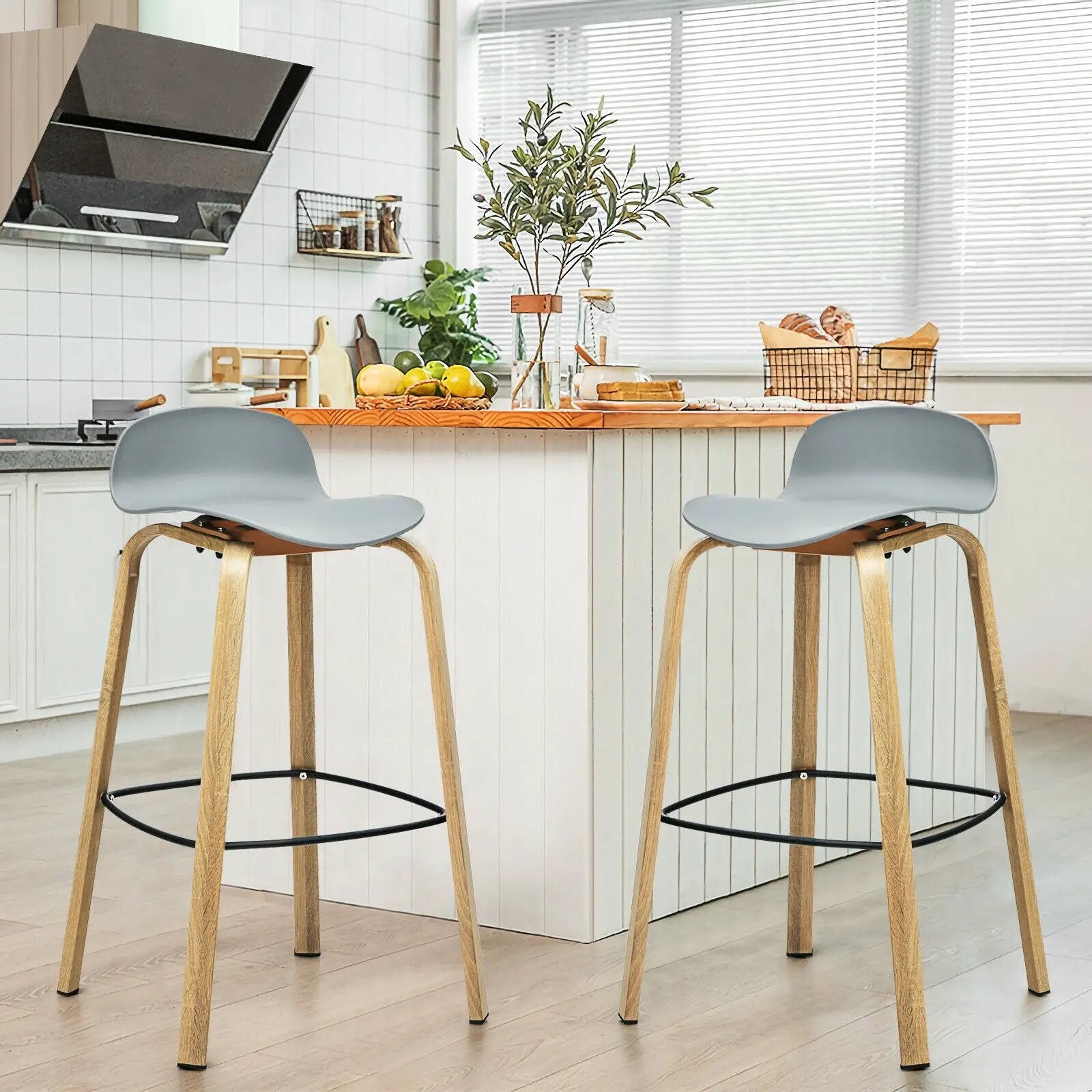 Set of 2 Modern Barstools Pub Chairs with Low Back and Metal Legs by DirectDeals