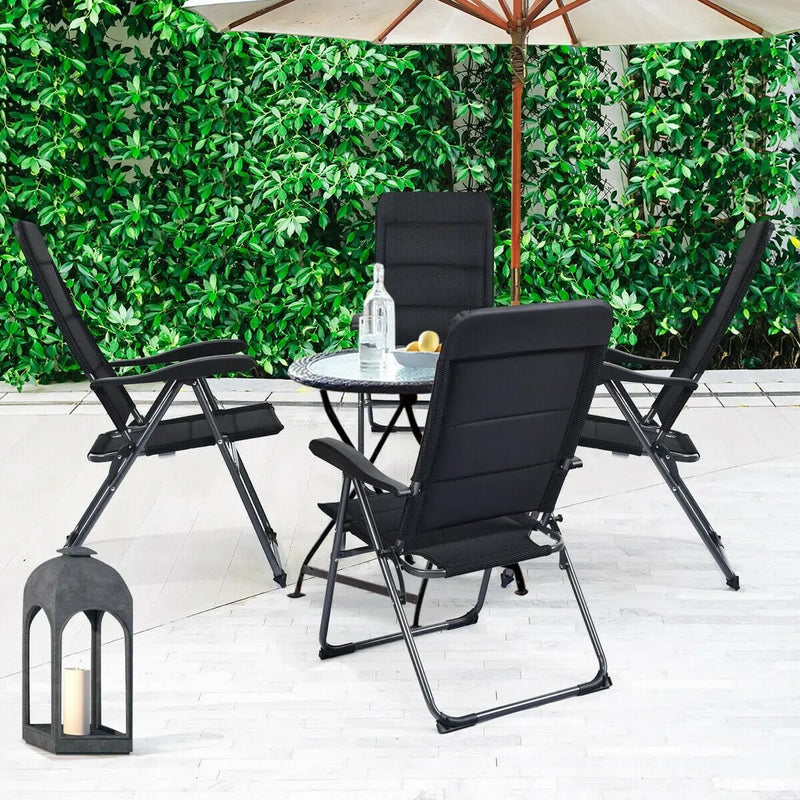 Set of 4 Patio Folding Chairs with Adjustable Backrest-Black by DirectDeals