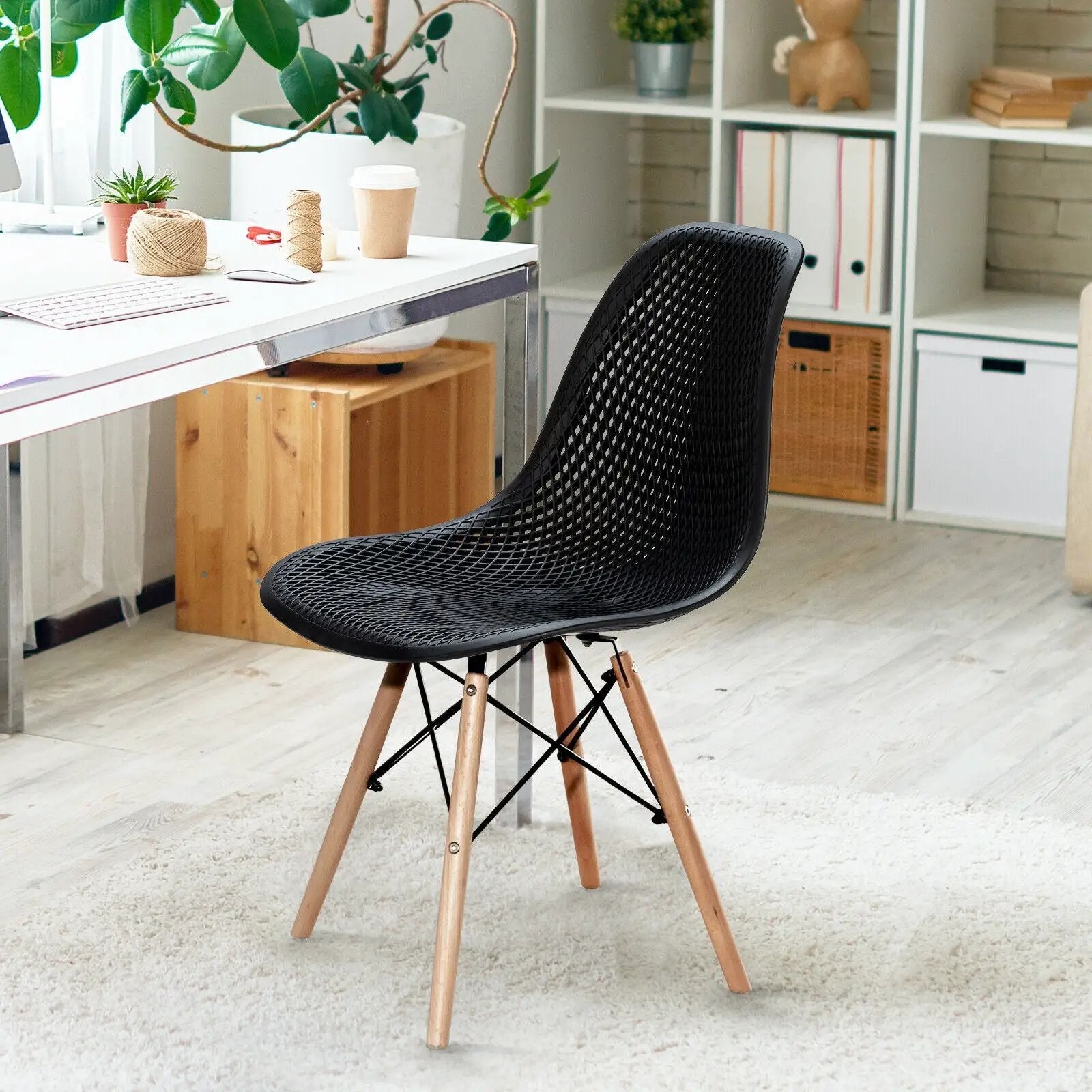 4 Pieces Modern Plastic Hollow Chair Set with Wood Leg by DirectDeals
