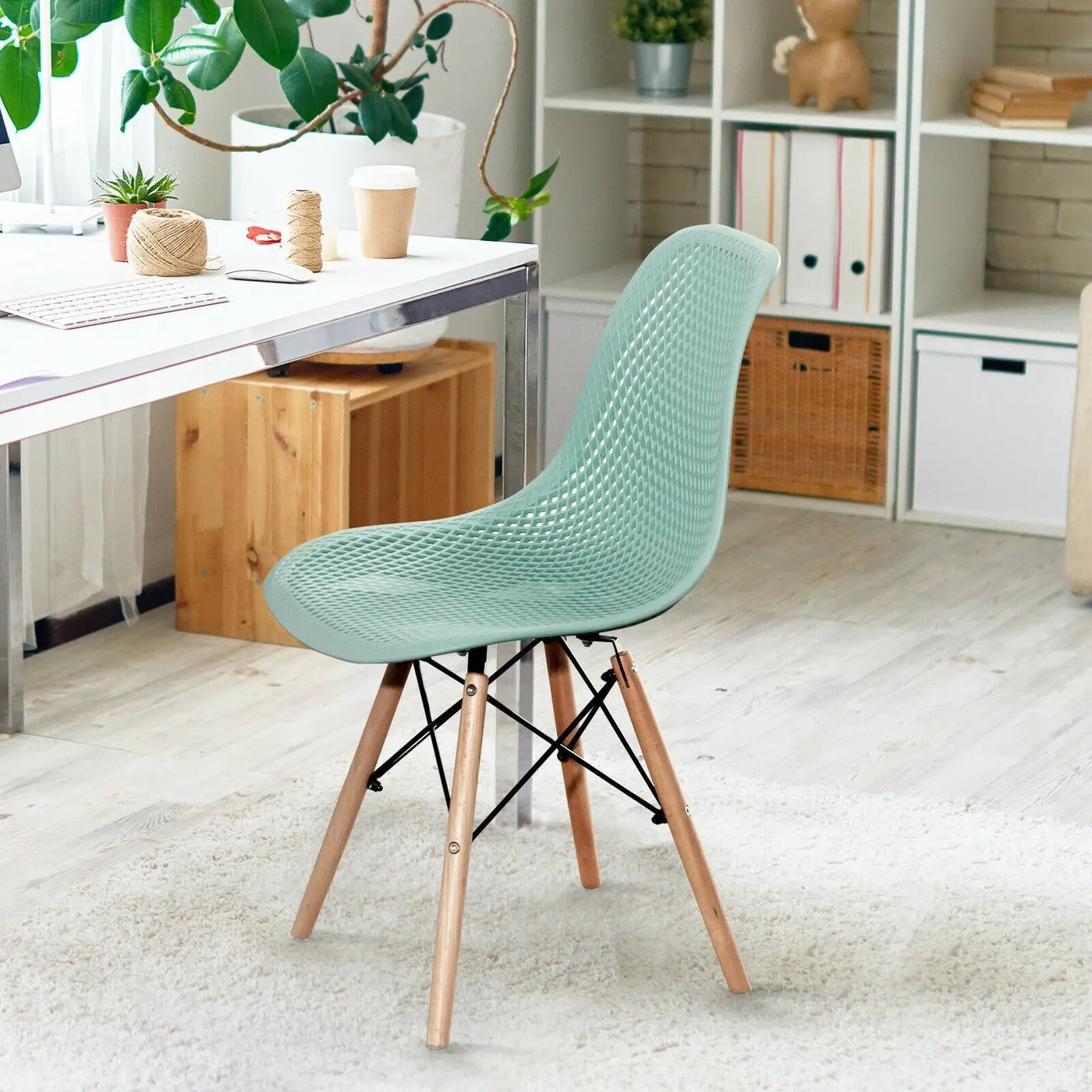 4 Pieces Modern Plastic Hollow Chair Set with Wood Leg by DirectDeals
