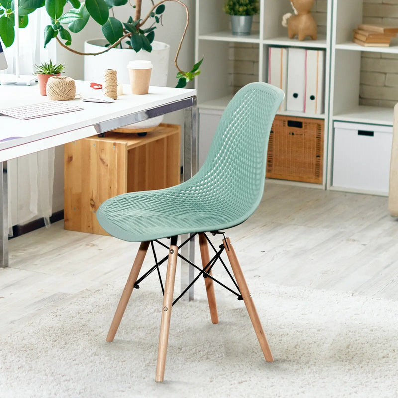 4 Pieces Modern Plastic Hollow Chair Set with Wood Leg by DirectDeals