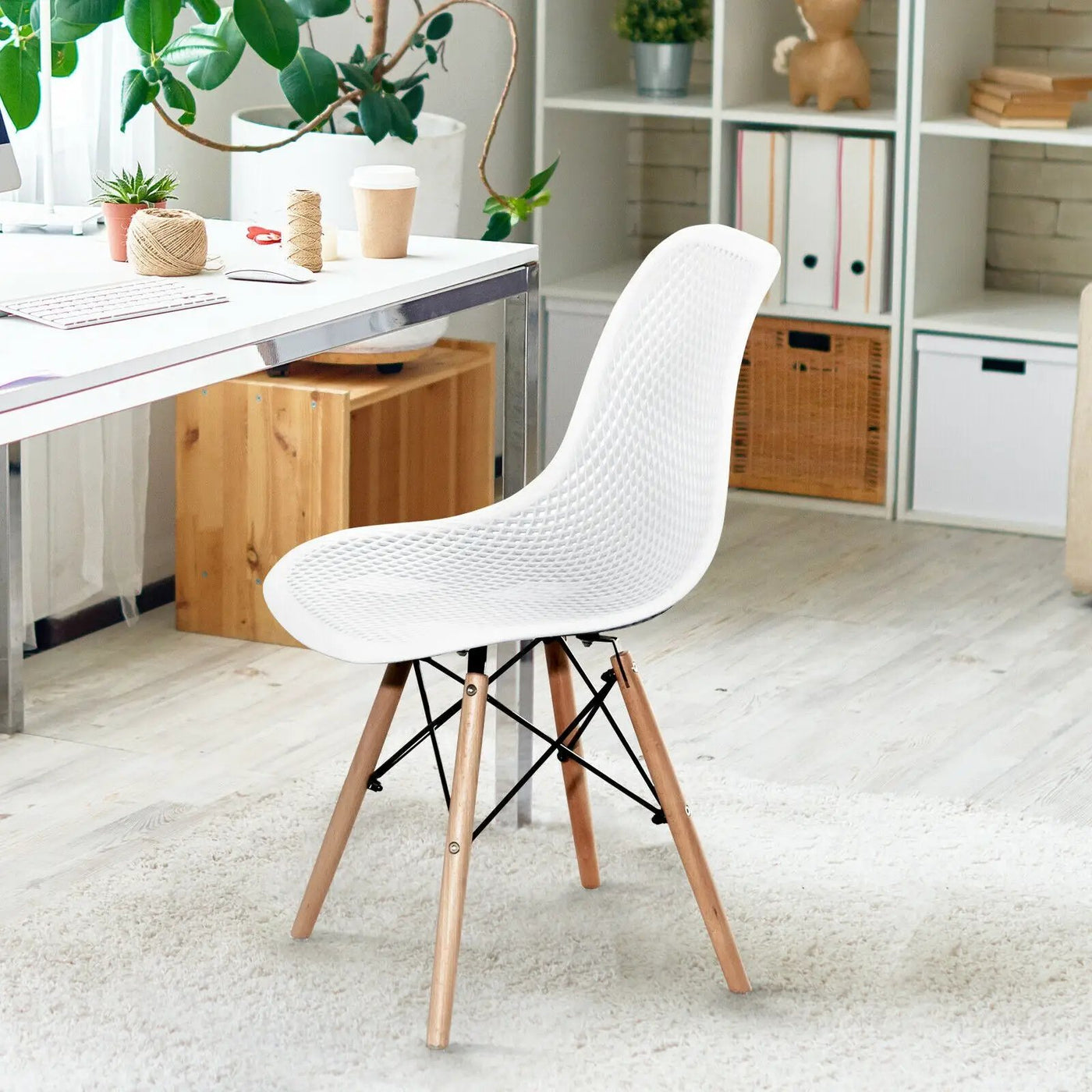 4 Pieces Modern Plastic Hollow Chair Set with Wood Leg by DirectDeals