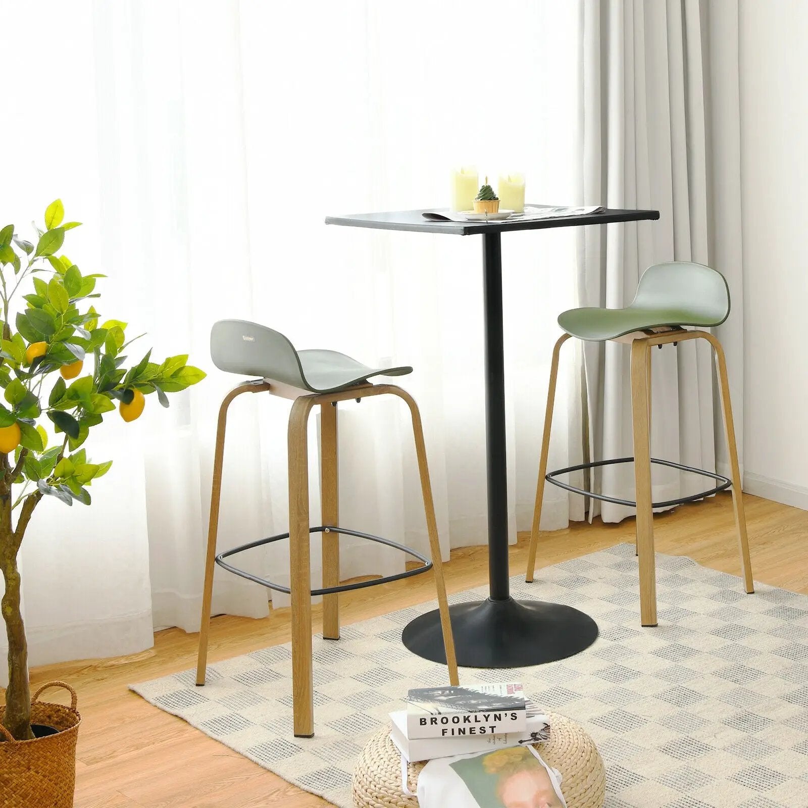 Set of 2 Modern Barstools Pub Chairs with Low Back and Metal Legs by DirectDeals
