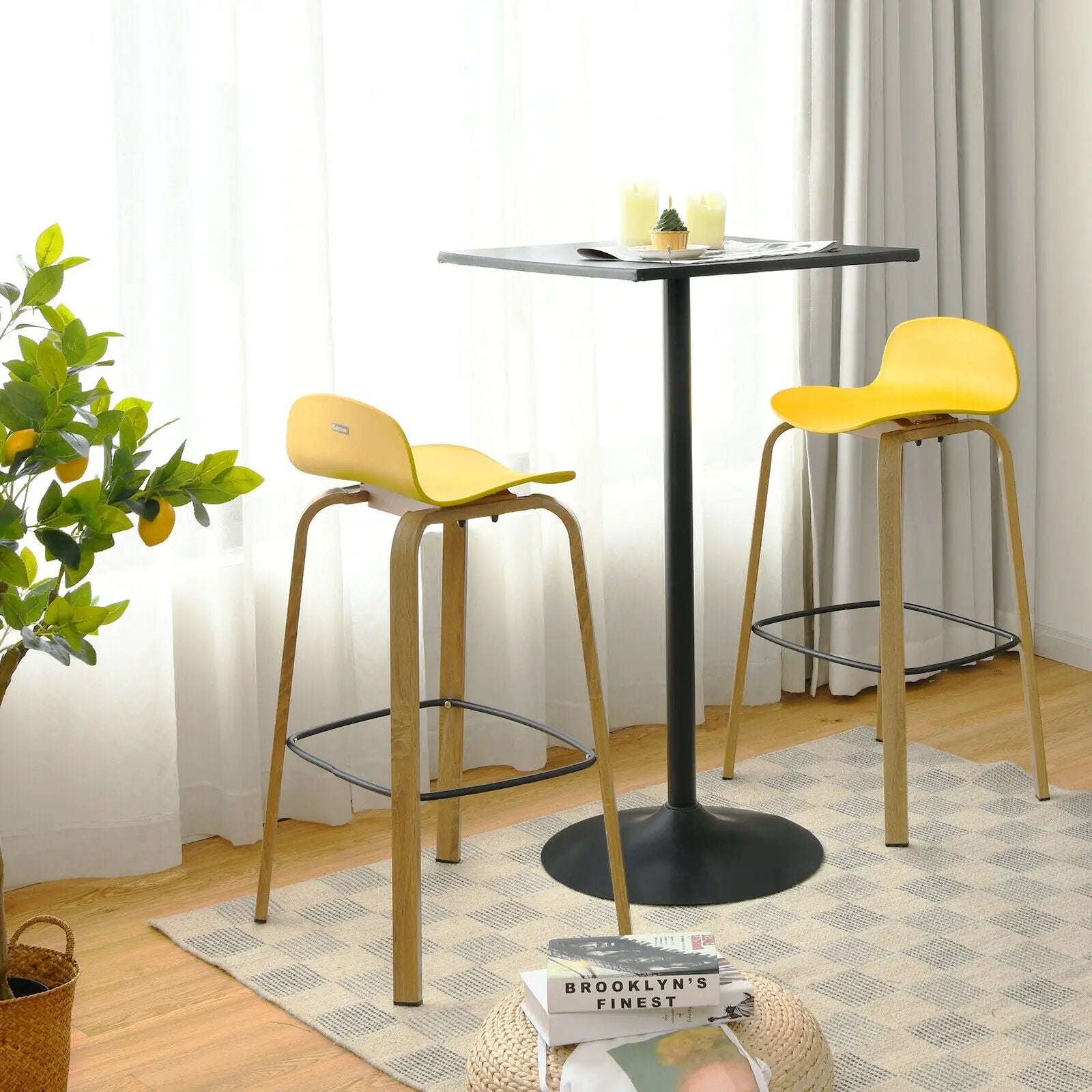 Set of 2 Modern Barstools Pub Chairs with Low Back and Metal Legs by DirectDeals