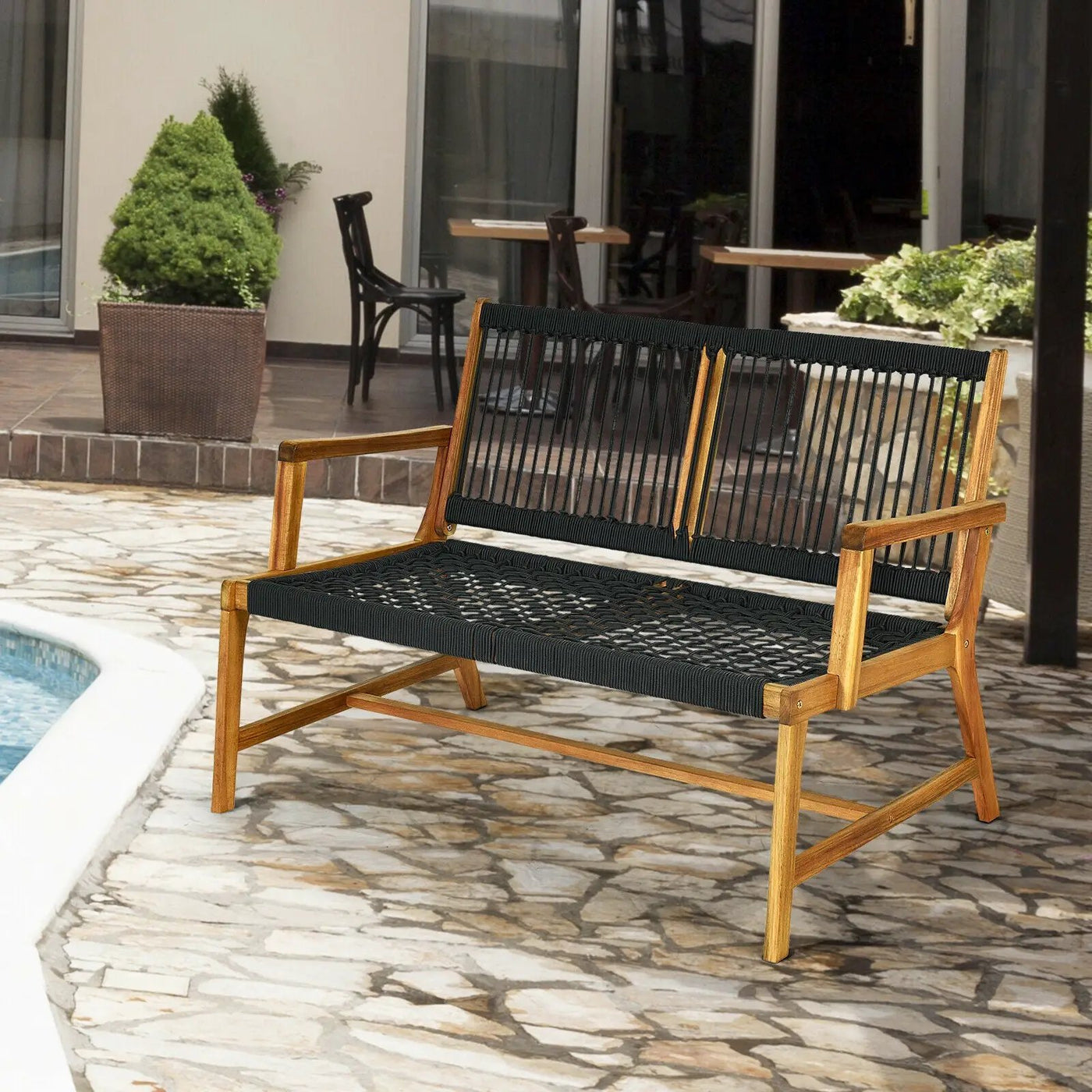 2-Person Acacia Wood Yard Bench for Balcony and Patio by DirectDeals