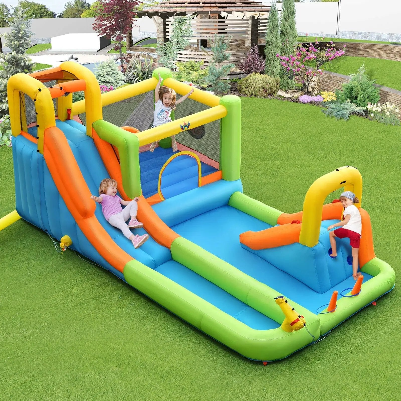 8 in 1 Inflatable Water Slide Park Bounce House Without Blower by DirectDeals