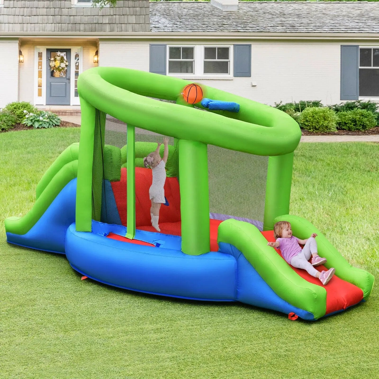 Inflatable Dual Slide Basketball Game Bounce House Without Blower by DirectDeals