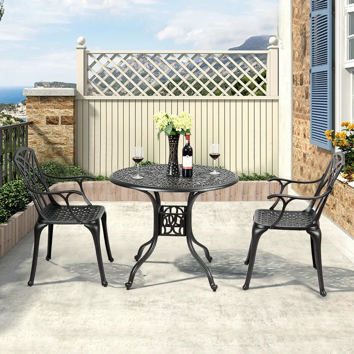 2 Pieces Durable Aluminum Dining Chairs Set with Armrests by DirectDeals