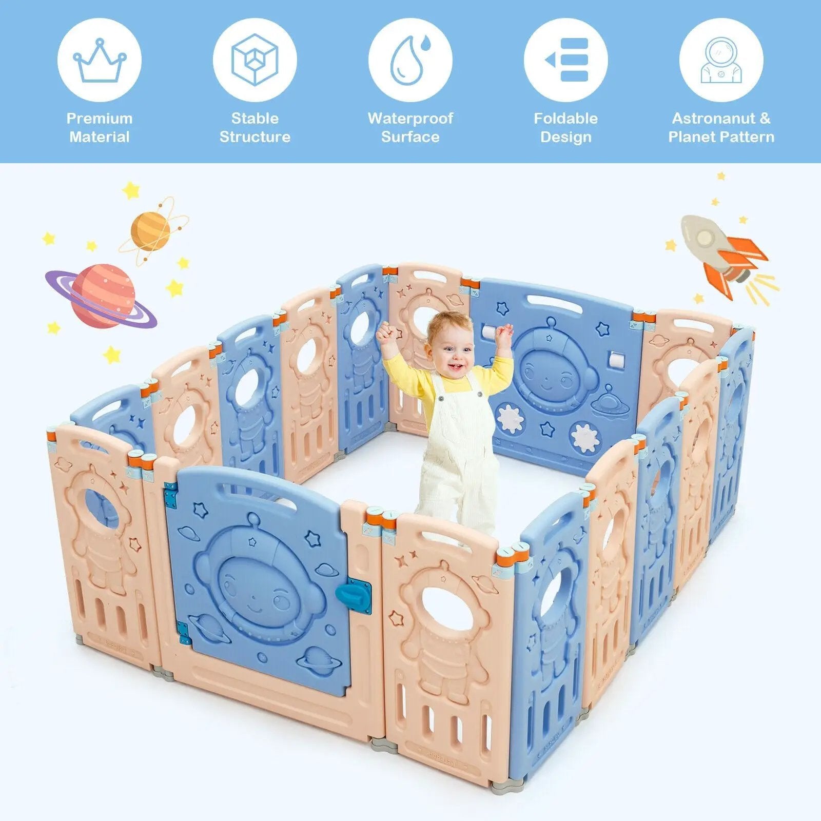 18-Panel Foldable Baby Playpen Kids Activity Center with Lockable Door by DirectDeals