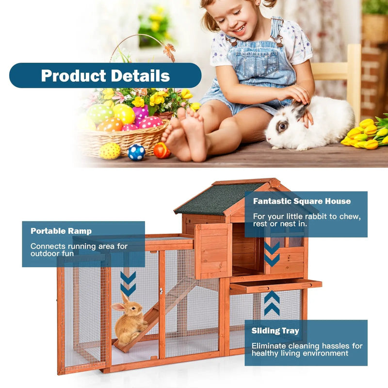 Outdoor Wooden Rabbit hutch-Natural by DirectDeals