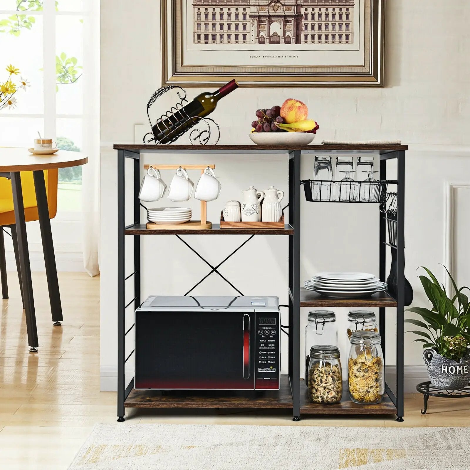Industrial Kitchen Baker's Rack Microwave Shelf with 6 Hooks by DirectDeals