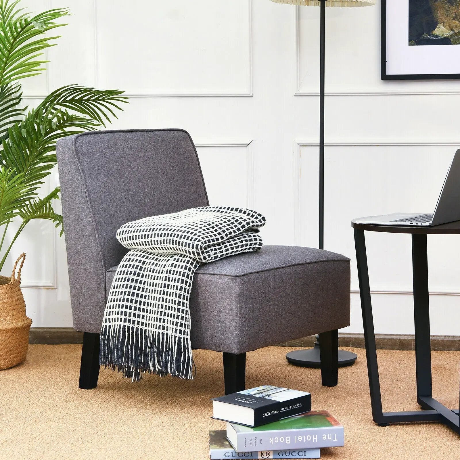 Modern Armless Accent Sofa Chair with Rubber Wood Legs by DirectDeals