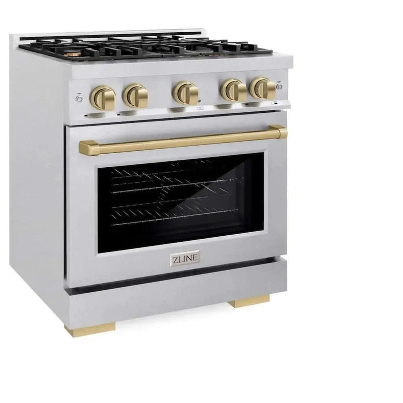 ZLINE 30" Select Dual Fuel Range Gas Cooktop Electric Convection Oven DuraSnow® Stainless Steel Champagne Bronze HDRSZ-30-CB by Farmhouse Kitchen and Bath