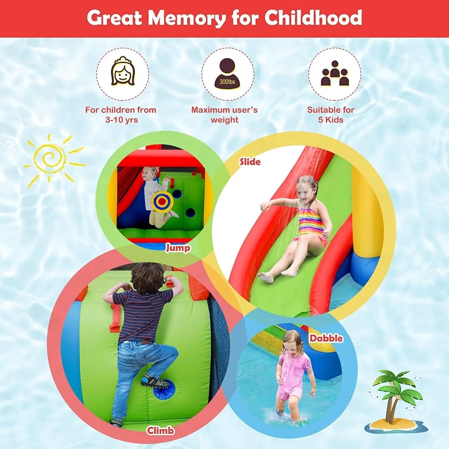 Inflatable Water Slide Jumper Bounce House with Ocean Ball without Blower by DirectDeals