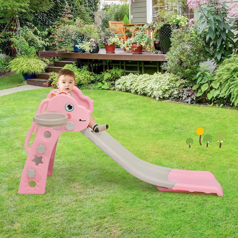 3-in-1 Kids Slide Baby Play Climber Slide Set with Basketball Hoop by DirectDeals