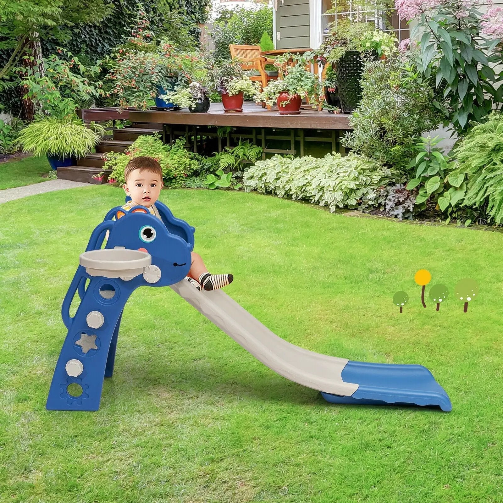 3-in-1 Kids Slide Baby Play Climber Slide Set with Basketball Hoop by DirectDeals