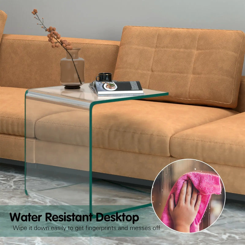 18 x 18 x 16 Inch Tempered Waterfall End Table with non-Slip Pad by DirectDeals