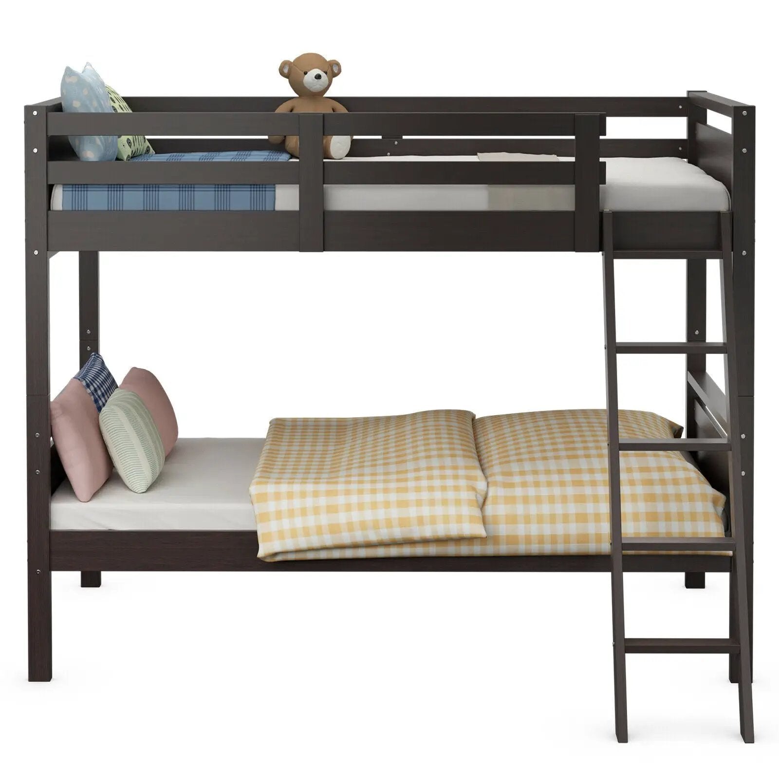 Twin Over Twin Bunk Bed Convertible 2 Individual Beds Wooden by DirectDeals