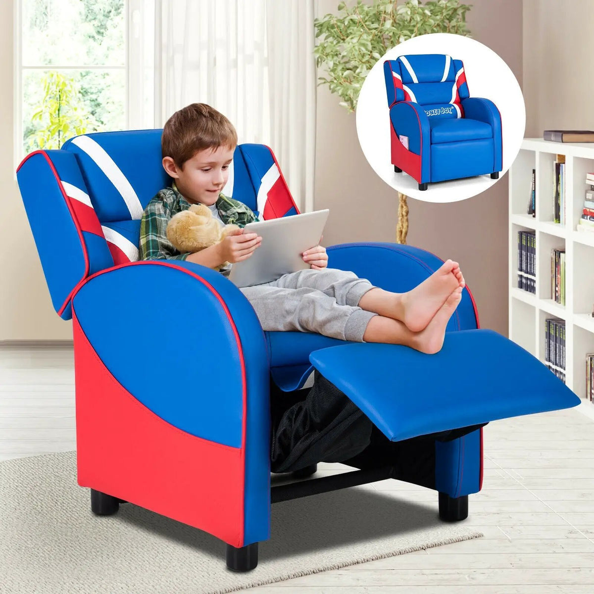 Kids Leather Recliner Chair with Side Pockets by DirectDeals