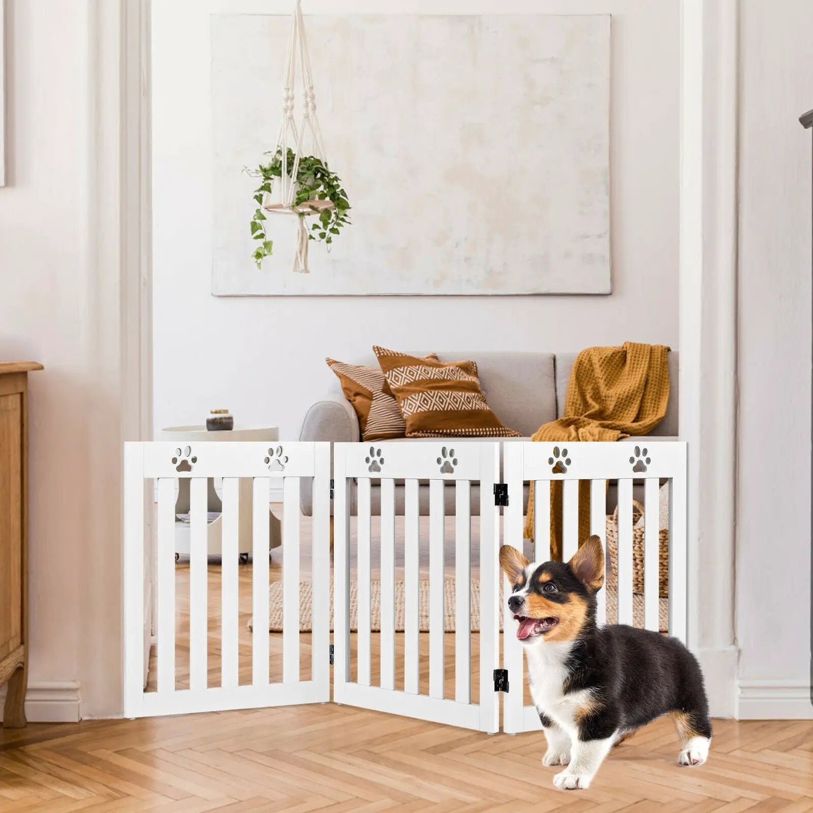 24 Inch Folding Wooden Freestanding Dog Gate with 360¬∞ Flexible Hinge for Pet by DirectDeals