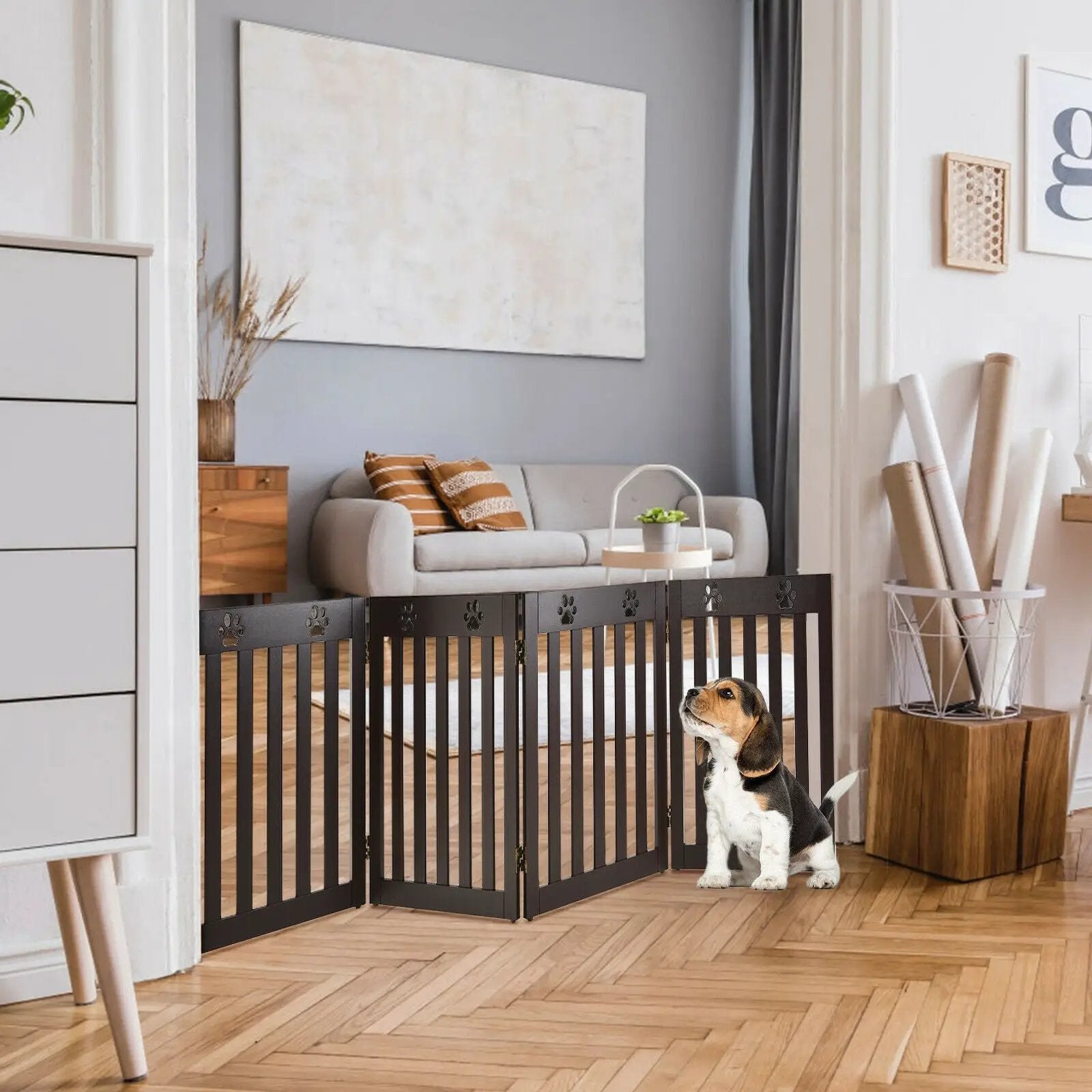 24 Inch Folding Wooden Freestanding Pet Gate Dog Gate with 360¬∞ Hinge by DirectDeals