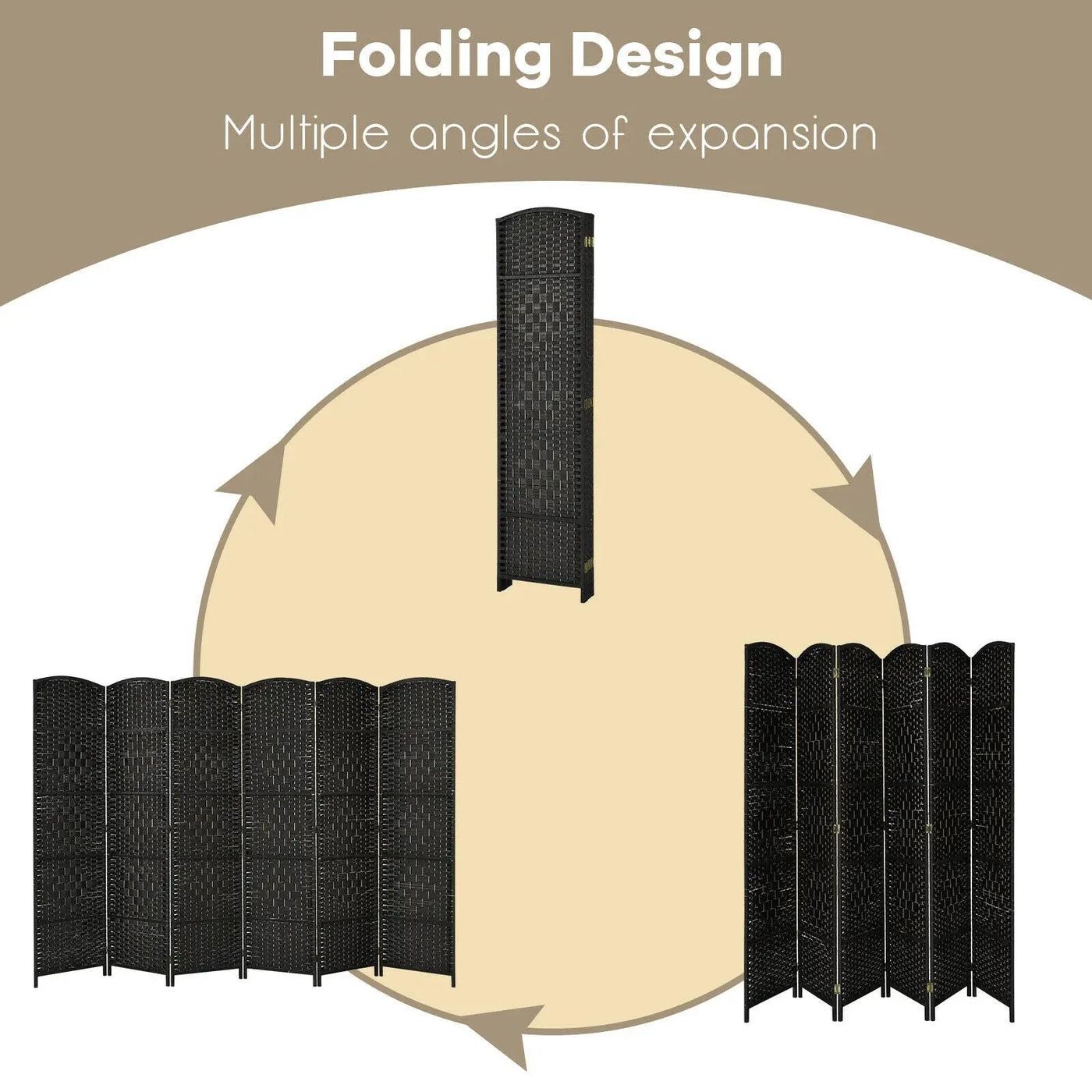 6.5Ft 6-Panel Weave Folding Fiber Room Divider Screen by DirectDeals