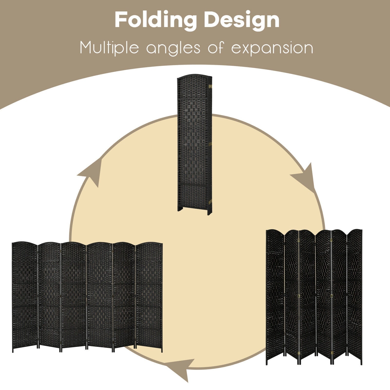 6.5Ft 6-Panel Weave Folding Fiber Room Divider Screen by DirectDeals