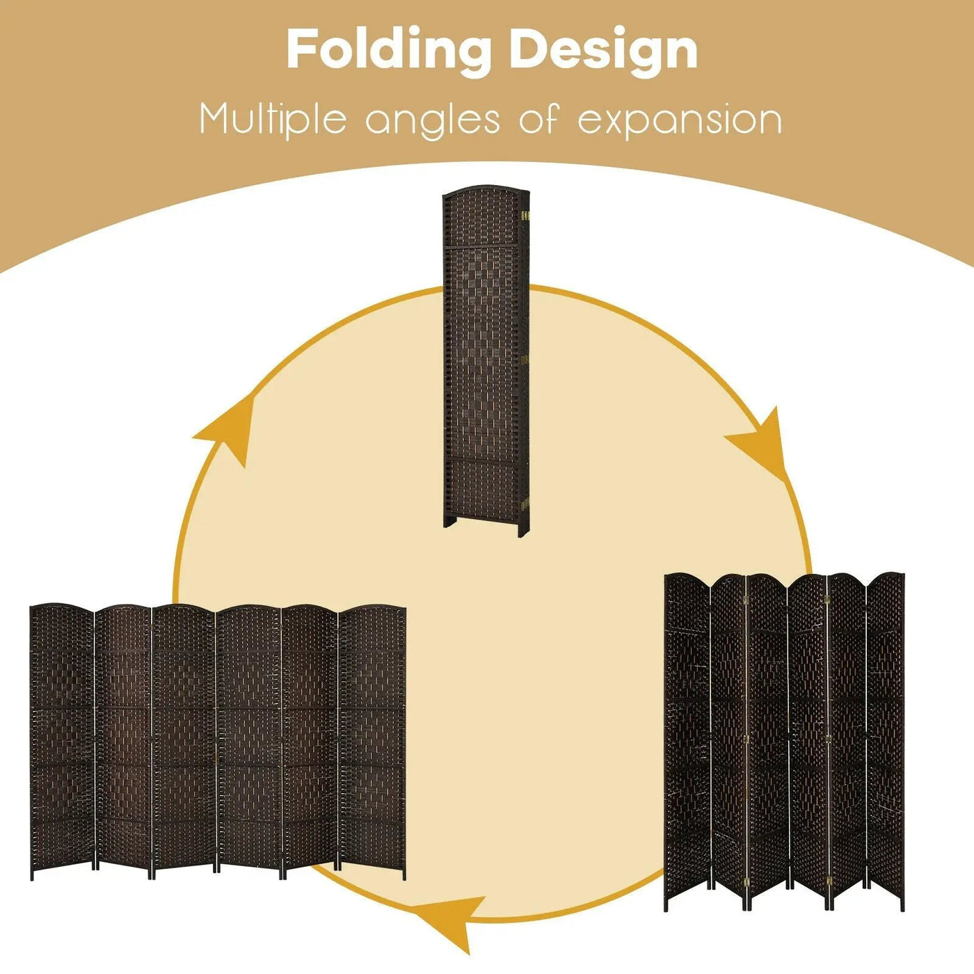 6.5Ft 6-Panel Weave Folding Fiber Room Divider Screen by DirectDeals