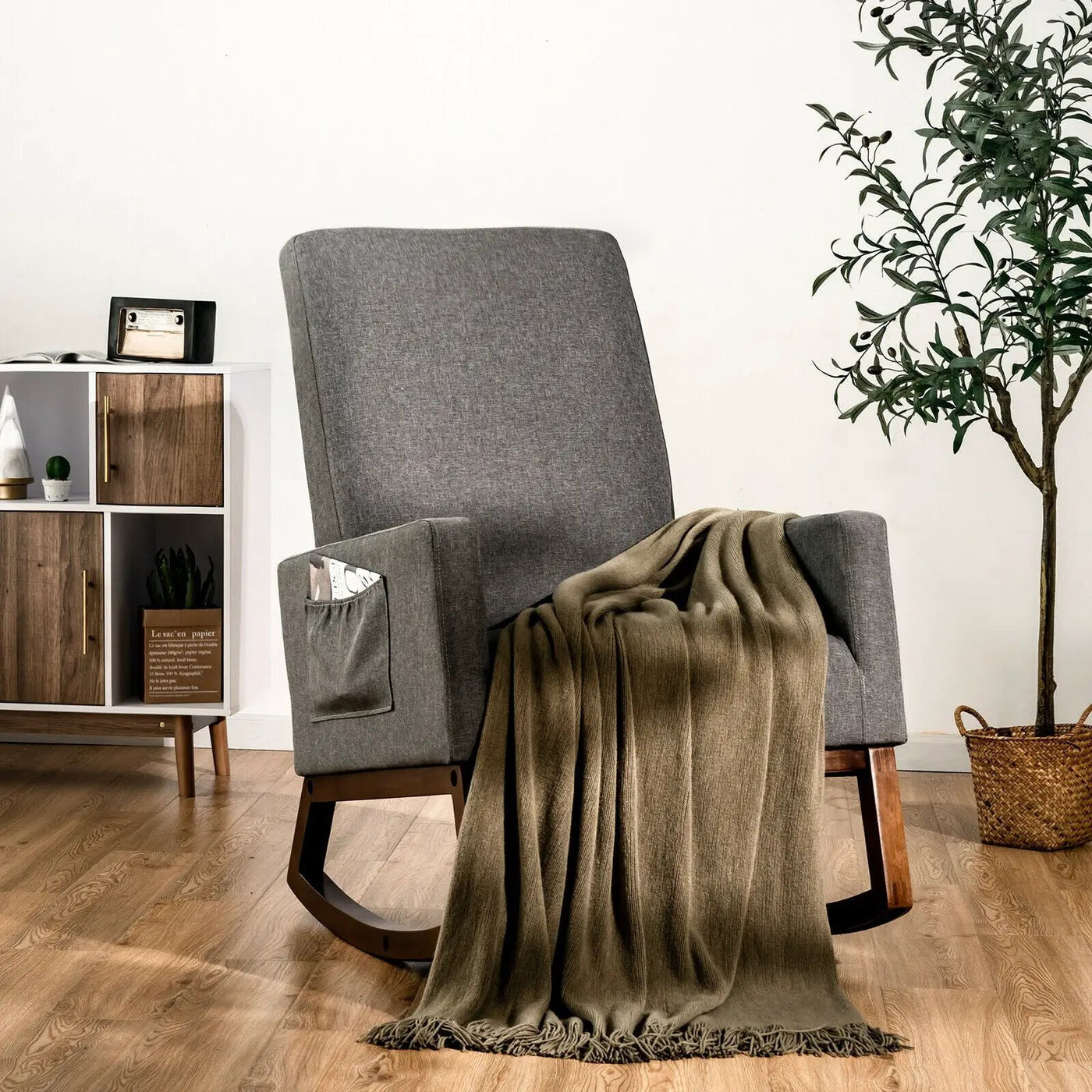 Rocking High Back Upholstered Lounge Armchair with Side Pocket by DirectDeals