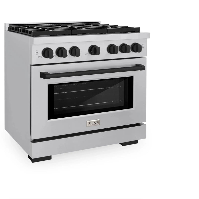 ZLINE 36"Paramount Dual Fuel Range Stainless Steel Matte Black SDRZ-36-MB by Farmhouse Kitchen and Bath