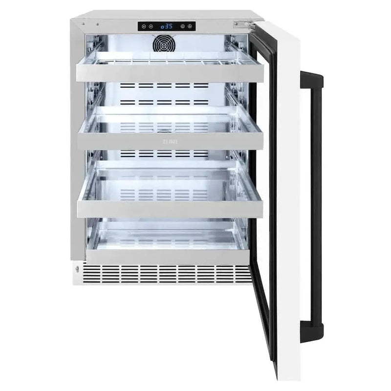 ZLINE 24" Touchstone 151 Can Beverage Fridge White Matte Glass Door Matte Black Handle RBSOZ-WM-24-MB by Farmhouse Kitchen and Bath