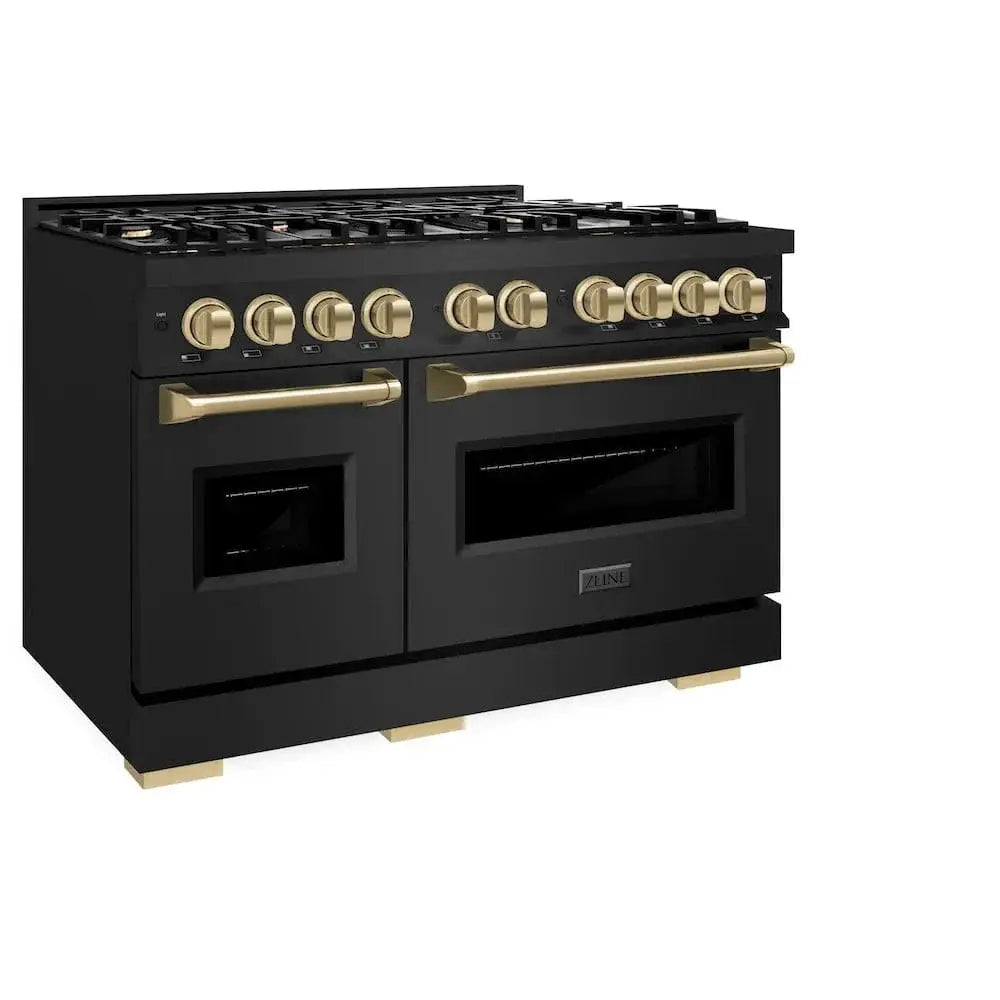 ZLINE 48" Classic Gas Range, Convection Gas Oven Black Stainless Steel, Champagne Bronze CGRBZ-48-CB by Farmhouse Kitchen and Bath