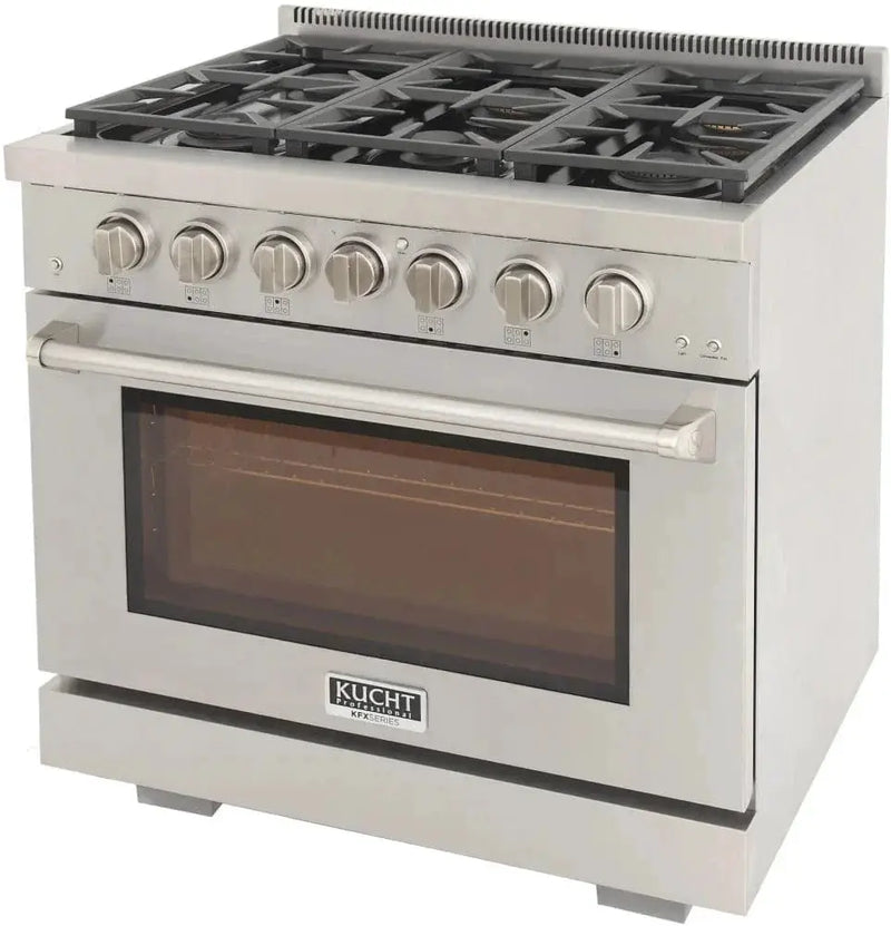 Kucht 36" Freestanding Professional Gas Range Liquid Propane KFX3600X/LP-S by Farmhouse Kitchen and Bath