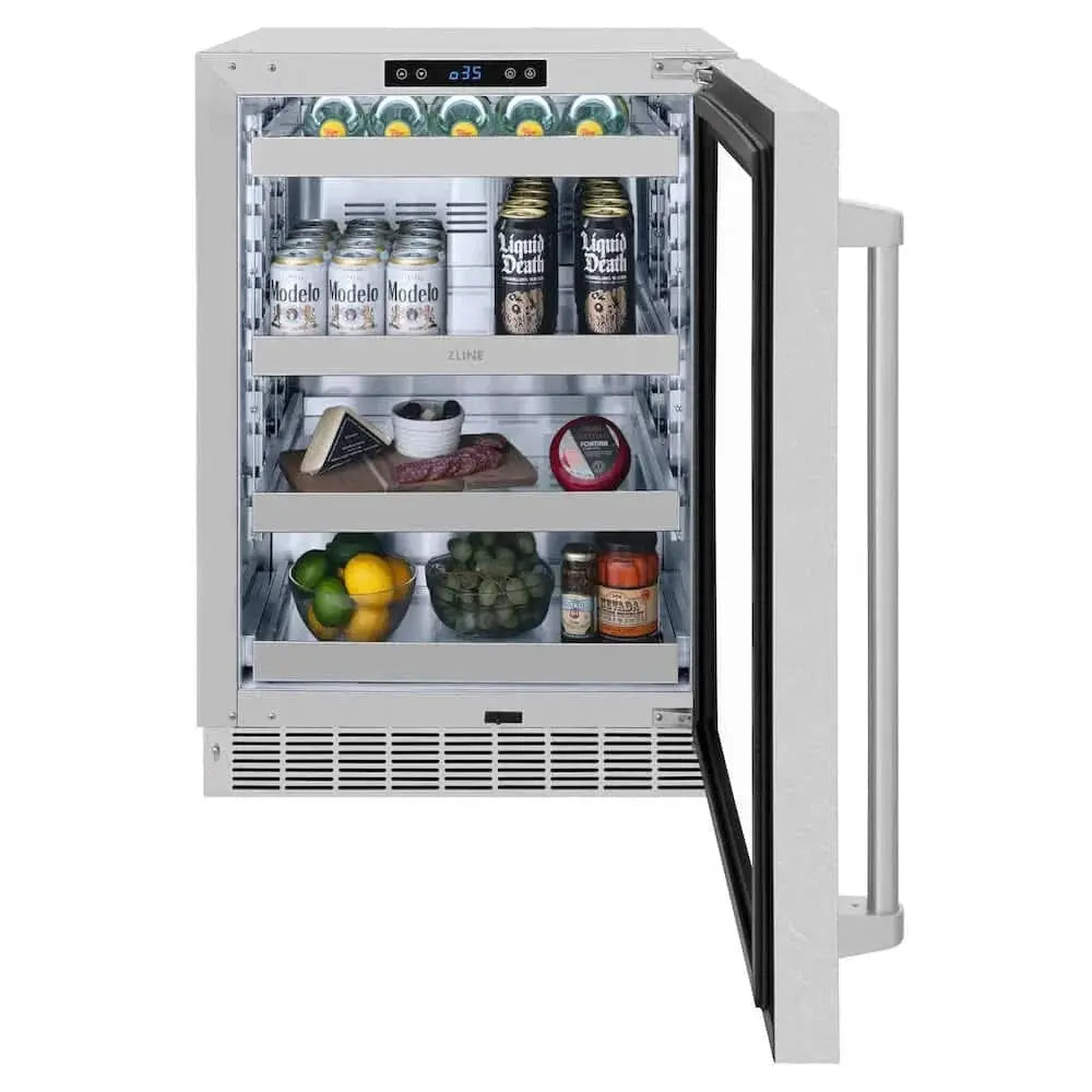 ZLINE 24" Touchstone 151 Can Beverage Fridge DuraSnow® Stainless Steel Glass Door RBSO-SN-24 by Farmhouse Kitchen and Bath
