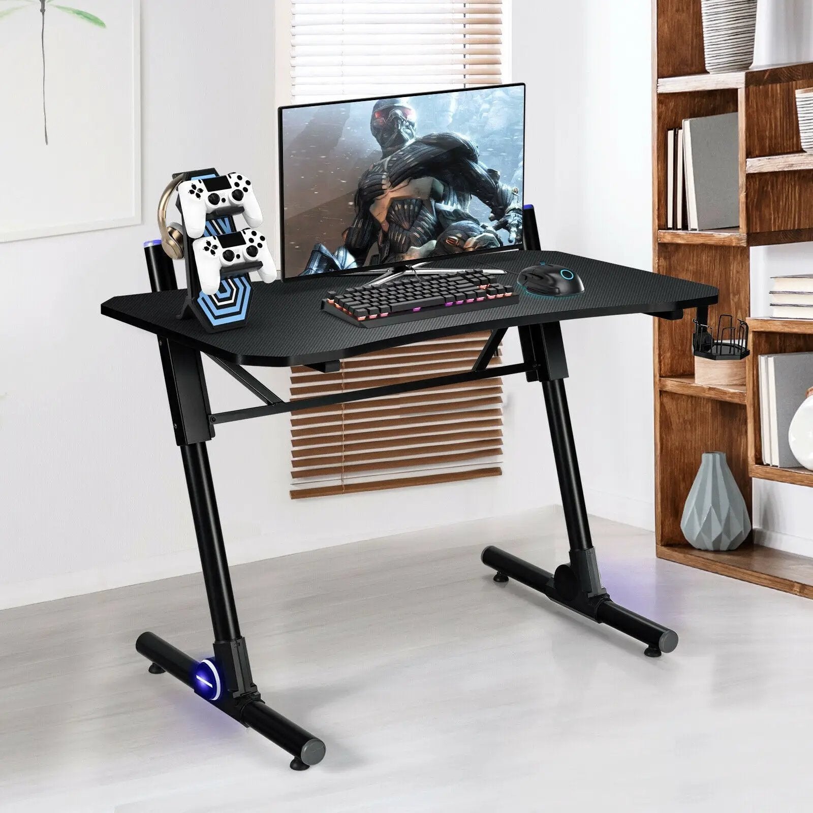 43.5 Inch Height Adjustable Gaming Desk with Blue LED Lights by DirectDeals