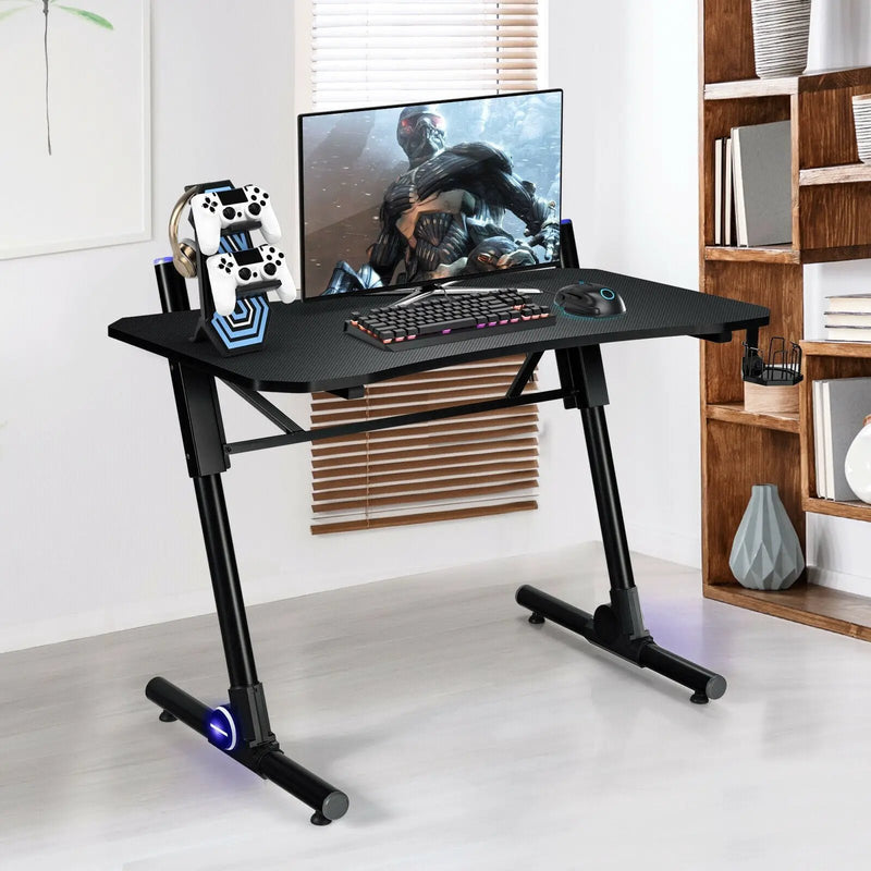 43.5 Inch Height Adjustable Gaming Desk with Blue LED Lights by DirectDeals