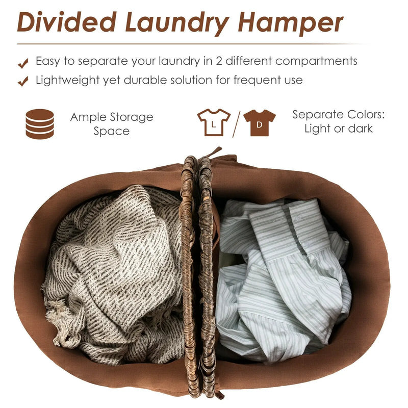 Handwoven Laundry Hamper Basket with 2 Removable Liner Bags by DirectDeals